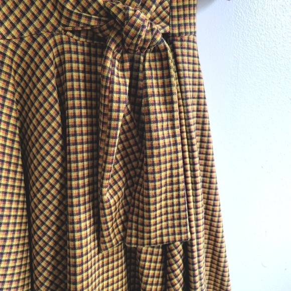 Eva Franco, Faux Wrap Waist Midi Length Dress, Mustard/Orange/Navy, Size 8 - Picture 8 of 9